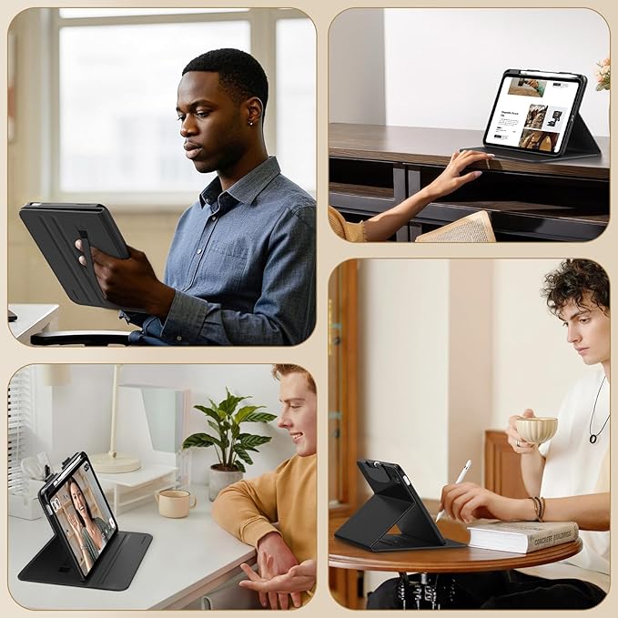 MoKo for iPad (A16) 11th Generation Case 11 inch 2025, iPad 10th Generation Case 10.9" 2022 with Pencil Holder & Pocket, Premium Leather Folio Stand Cover, Multiple Viewing Angles, Black