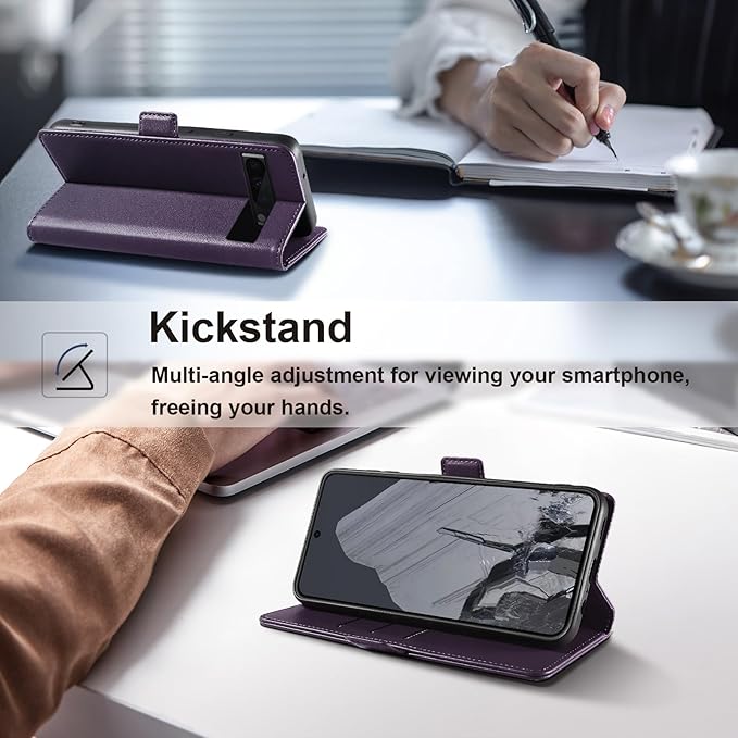 Wallet Flip Case for Google Pixel 8 Pro - [RFID Blocking] Luxury PU Leather Card Holder Magnetic Phone Cover with Kickstand,Shockproof Protective Case,Purple