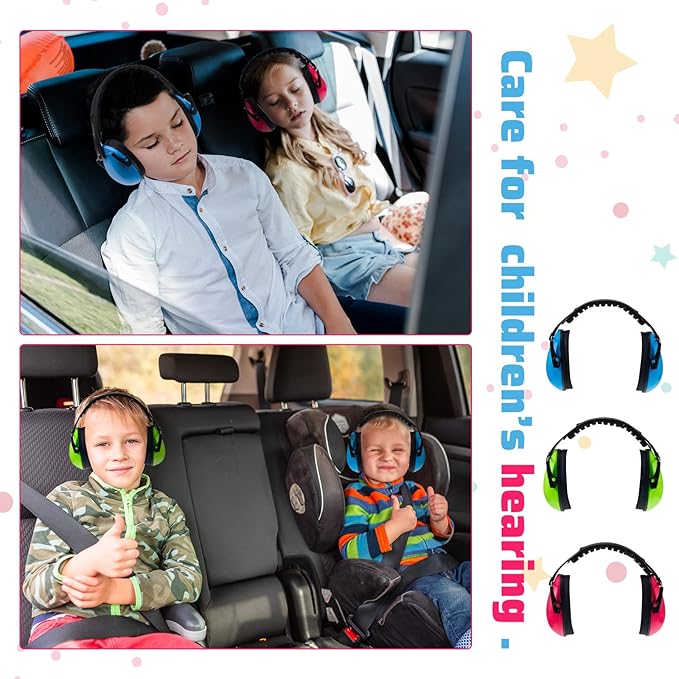 Amylove 6 Pcs Kids Noise Cancelling Headphones 27db Adjustable Earmuffs for Autism Sensory Toddler Children(Novel Style,Green Pink Blue)