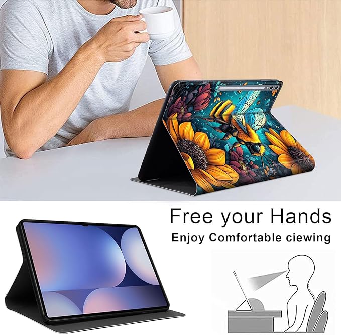 Case for Samsung Galaxy Tab S10 Plus/ S9 FE Plus/ S9 Plus 5G Tablet 12.4'', Slim PU Leather Stand Cover with Auto Wake/Sleep, Multi-Angle Viewing & Shockproof, Colorful Bee