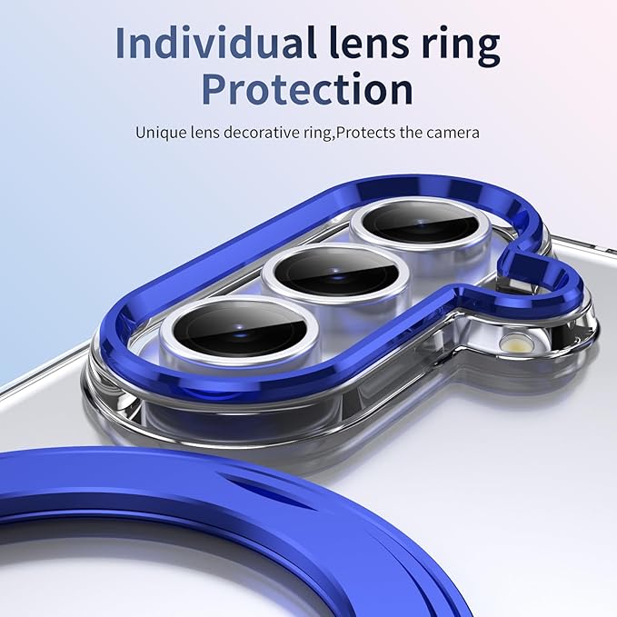 for Samsung Galaxy Z Fold 7 Case with Magnetic Ring Holder, 360 Rotating Bracket, Built-in Front Screen Len Protector, Anti-Yellowing & Anti-Fingerprint Crystal Clear Case.(Blue)