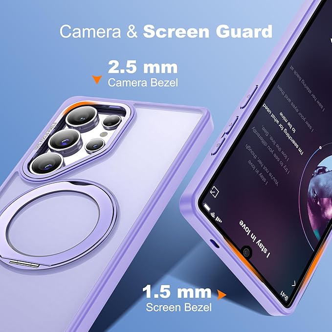 for Samsung Galaxy S25 Ultra Case with 360°Rotatable Magnetic Ring Stand Compatible with Mag-Safe Military Protection Shockproof Matte Translucent Phone Cases for S25 Ultra 6.9" Purple