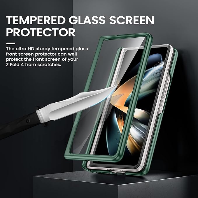 VEGO for Galaxy Z Fold 4 Case with Belt Clip Holster, 360°Ring Magnetic Kickstand & Camera Cover & Front Screen Protector, Hinge Protection Shockproof Armor Cover - Green