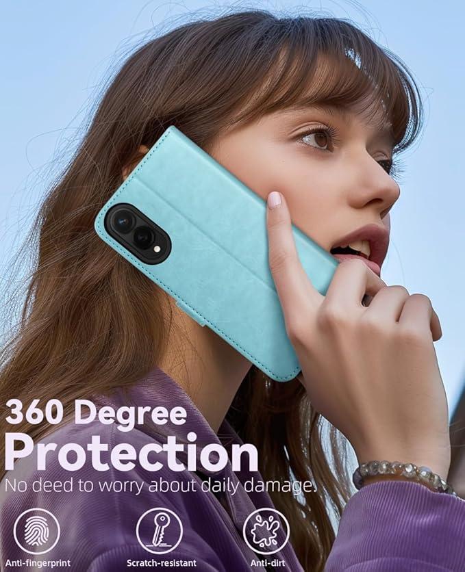 OCASE Compatible with Galaxy S25 Edge Wallet Case, PU Leather Flip Folio Case with Card Holders RFID Blocking Kickstand [Shockproof TPU Inner Shell] Protective Phone Cover 2025, Ice Blue