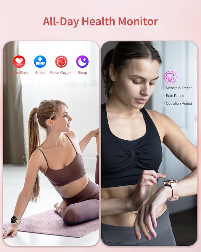 RIVERSONG Round Smart Watch for Women, 1.52" Activity Tracker with Answer/Make Call/AI Voice for Android iPhone, 100+ Sport Modes, Heart Rate/Sleep/ SpO2 Monitor, Female Cycle, Rose Gold