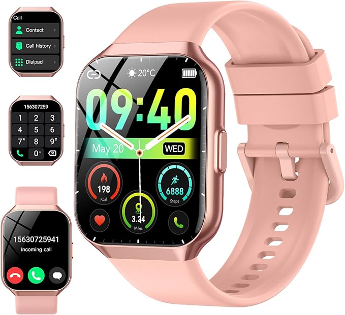 Smart Watch for Men Women, 1.96" HD Fitness Watch with Bluetooth Call, Smartwatch with 112+ Sport Modes/Heart Rate/Sleep Monitor/Pedometer, IP68 Waterproof Watch Compatible with Android/iOS,Pink