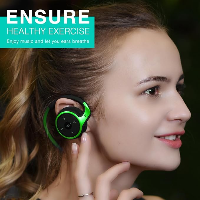 Small Bluetooth Headphones Wrap Around Head - Sports Wireless Headset with Built in Microphone and Crystal-Clear Sound, Foldable and Carried in The Purse, and 12-Hour Battery Life, Green