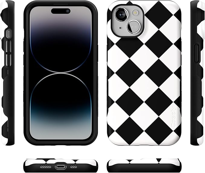 Casely iPhone 14 Case | Black Checkerboard | High Contrast Design | Compatible with MagSafe | Bold Protective Design