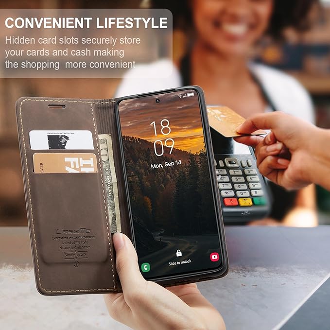 for Samsung Galaxy S24 Case, Flip Wallet Leather Case with Card Holder Magnetic Closure Shockproof Kickstand Protective Phone Cases Cover for Galaxy S24 5G 6.2 Inch,Coffee