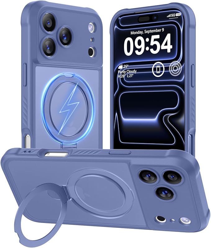 MOCCA Compatible with iPhone 17 Pro Max Case with Magnetic Invisible Stand [Full Camera Protection] [Compatible with Magsafe] Military Drop Shockproof Translucent Matte Phone Case Cover,Lavender Grey