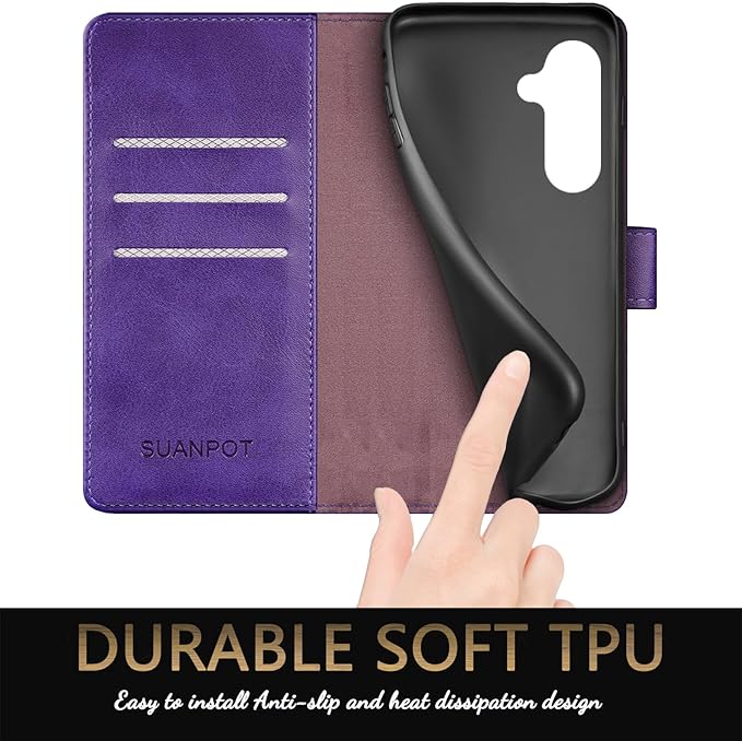 SUANPOT for Samsung Galaxy S24 5G Wallet case with RFID Blocking Credit Card Holder,Flip Book PU Leather Protective Cover Women Men for Samsung S24 Phone case Purple