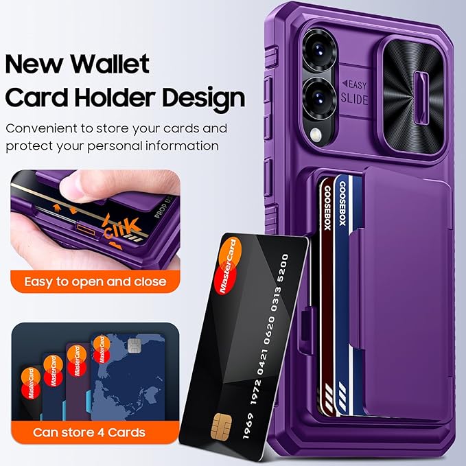 for Samsung Galaxy S25 Edge Case Wallet with RFID [Cards Holder][Camera Cover][Edge Raised] Full Body Shockproof Silicone Protective Phone Case for Galaxy S25 Edge 2025 (Purple)