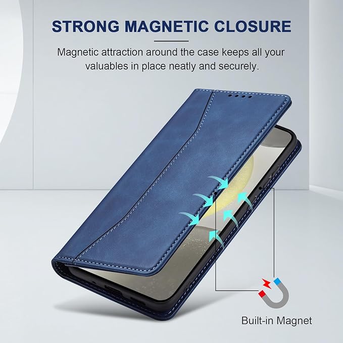 Jasonyu Flip Wallet Case for Samsung S24 Plus/S24+ 5G,Leather Magnetic Folio Cover with Card Holder,Kickstand - TPU Shockproof Durable Protective Phone Case,Blue