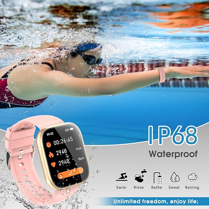 Smart Watch for Women, 1.85" TFT-Touch Screen Smartwatch with Call Function, 112 Sport Modes, Fitness Tracker with 24/7 Heart Rate/Sleep Monitor, IP68 Waterproof, Fitness Watch for Android/iOS, Pink