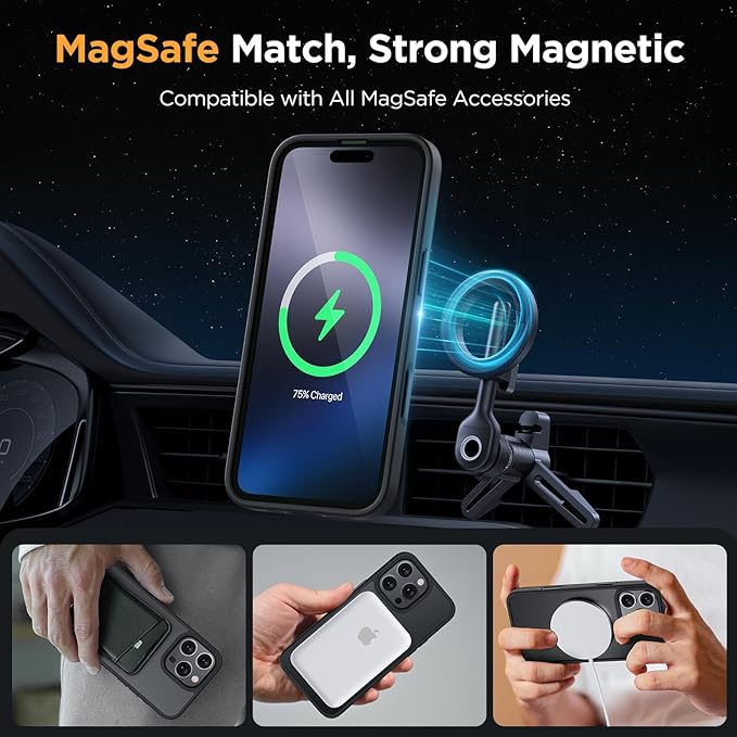 Miracase 2025 Upgraded Magnetic for iPhone 16 Pro Max Case, [Compatible with MagSafe] [Military-Grade Protection], Anti-Fingerprint, Slim Case for 16 Pro Max 6.9 inch with Screen Protector- Black