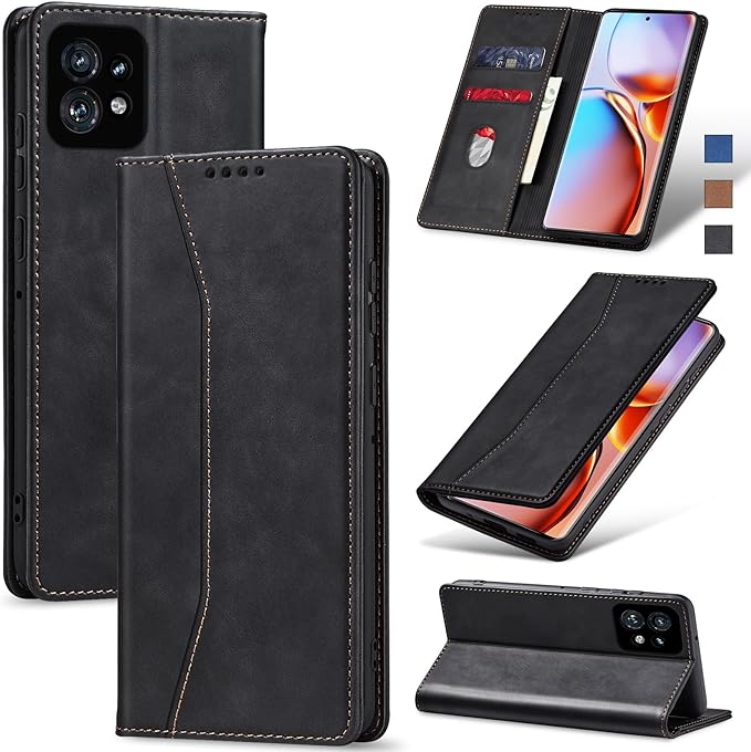 Jasonyu Flip Wallet Case for Motorola Edge+ (2023)/Moto Edge Plus (2023),Leather Magnetic Folio Cover with Card Holder,Kickstand - TPU Shockproof Durable Protective Phone Case,Black