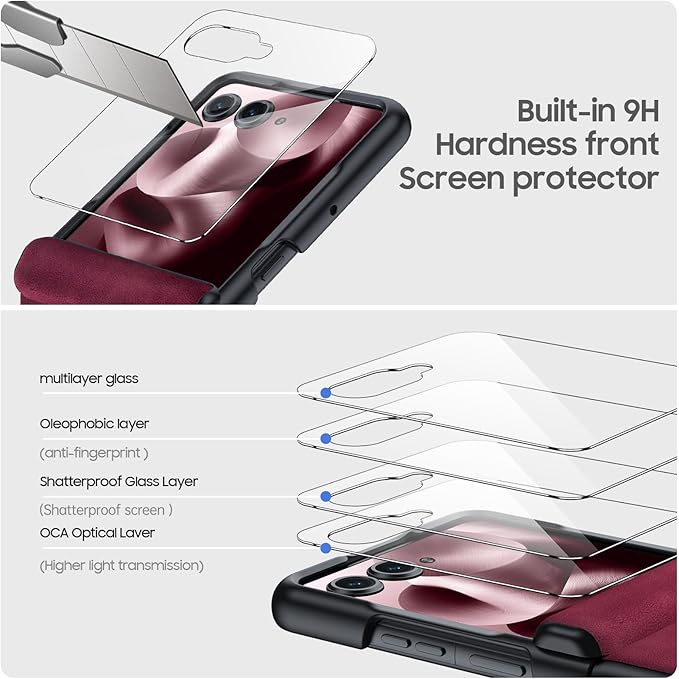 for Motorola Razr Ultra 2025 Case Built-in Screen Protector & Hinge Protection & Ultra Thin PU Leather Matte PC Shockproof Phone Cover Smartphone Case for Moto Razr Ultra 2025 (Red)
