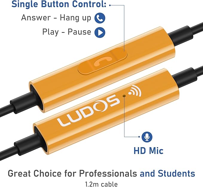 LUDOS OMNITONE USB C Headphones for iPhone 16 15 Pro Max Plus iPad Pro, 5 Years Warranty, USB-C Earbuds for Samsung Galaxy S24 S23 Ultra S22 S21 S20 A55 A54 A53, USB Type C Earphones - Gold