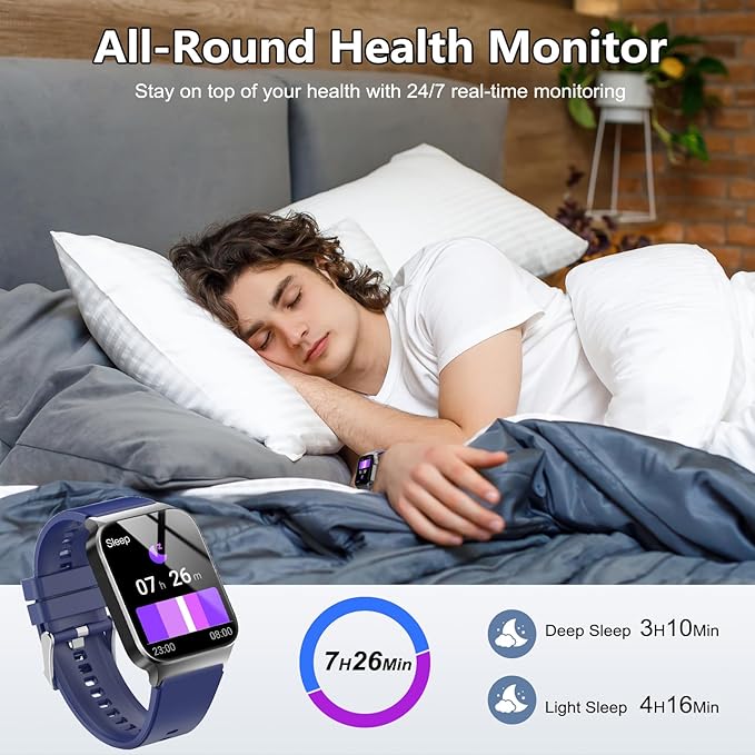 Smart Watch for Men Women Bluetooth Call, 1.85" HD Screen Smartwatch with Heart Rate/Sleep Monitor, 110+ Sport Modes Activity Trackers IP68 Waterproof, Fitness Watch Android iOS, Deep Blue