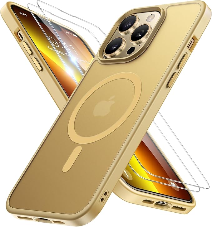 Miracase Magnetic for iPhone 13 Pro Case 6.1 inch (Compatible with MagSafe)（with 2X Screen Protectors） Military-Grade Protection, Anti-Fingerprint Translucent Matte Phone Case Cover, Light Yellow