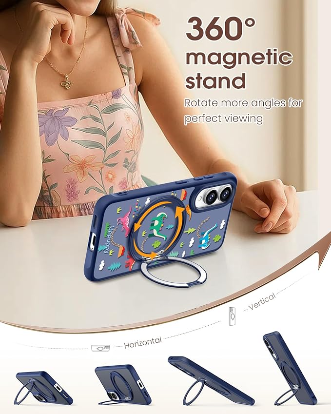 for Samsung Galaxy S25 Edge Case with 360° Rotatable Magnetic Ring - Compatible with MagSafe, Semi-Transparent Soft-Touch Material Shockproof, Cute Dinosaur Design for Women Girl