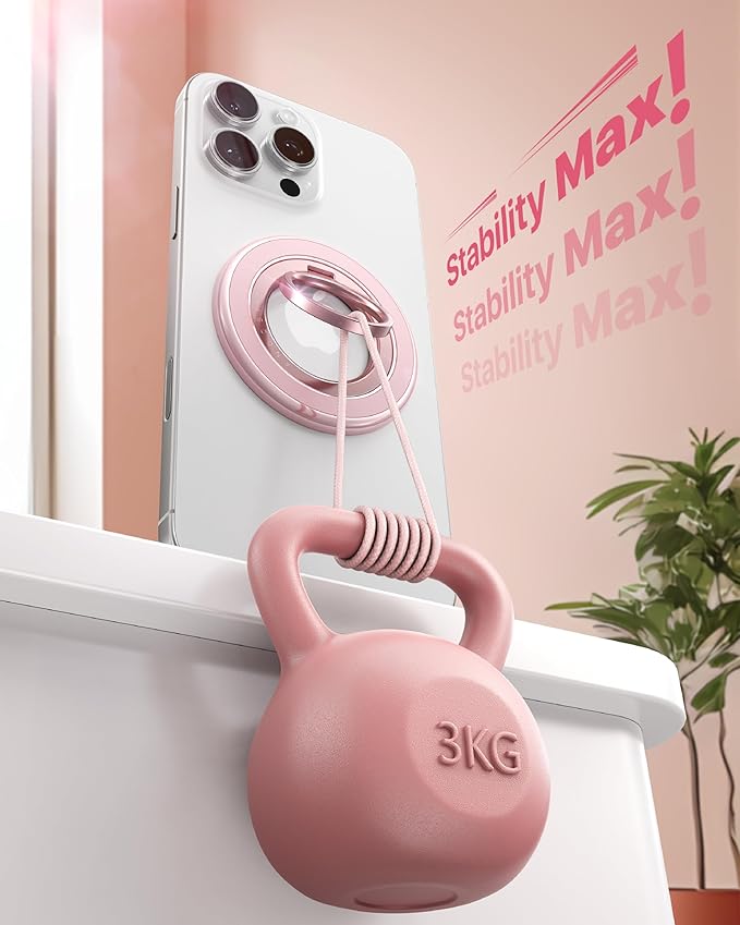 andobil [2025 3rd Gen] Magnetic Phone Grip for MagSafe [360° Rotatable & Ultra-Stable] Two-Sided Magnet Cell Phone Ring Holder Compatible with MagSafe Accessories, iPhone 17 Air 16 15 14 Pro Max, Pink