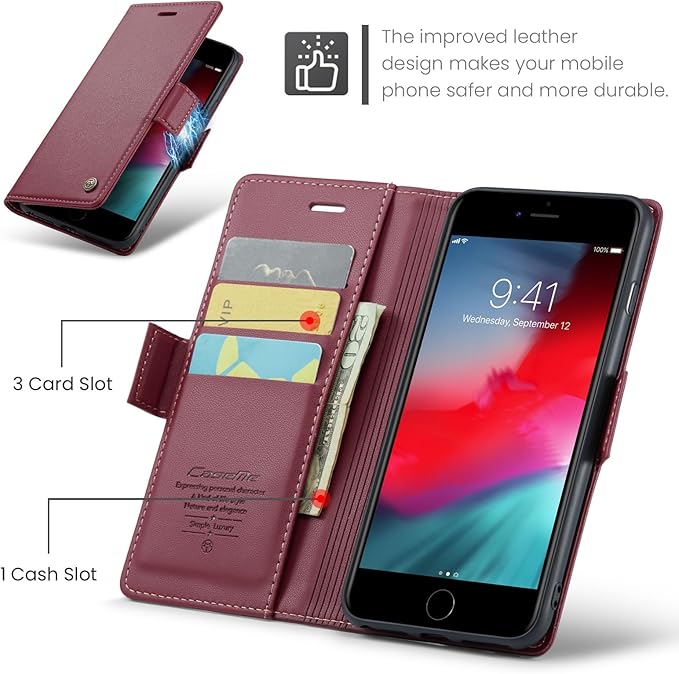 for iPhone 8 Plus & 7 Plus Case, Premium PU Leather Wallet Case Flip Cover with [RFID Blocking][Card Holder][Stand Function] Shockproof Protective for iPhone 8 Plus & 7 Plus, Red