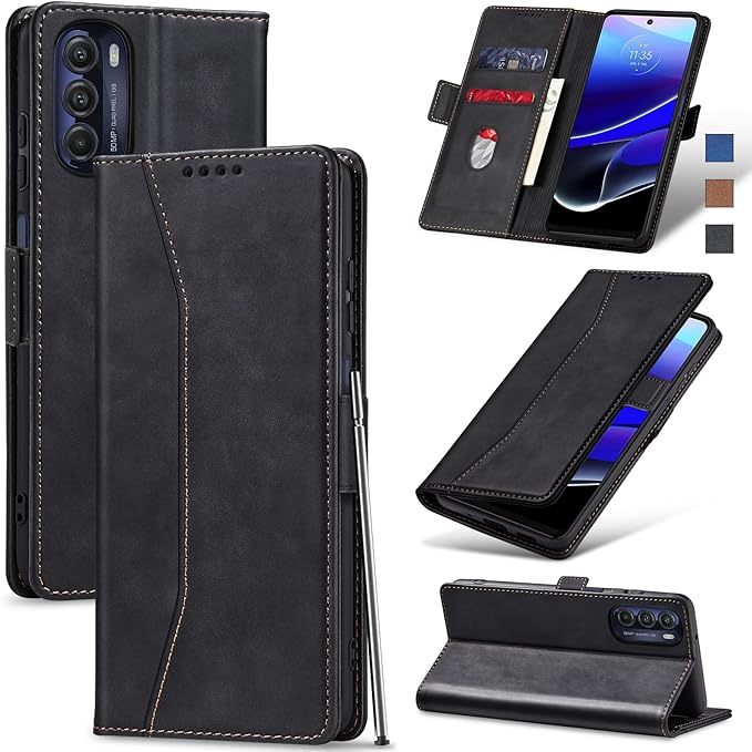 Jasonyu Flip Wallet Case for Moto G Stylus 5G (2022),Leather Magnetic Folio Cover with Card Holder,Kickstand - TPU Shockproof Durable Protective Phone Case,Black