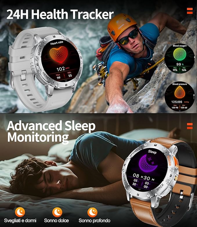 Smart Watches for Men(3 Straps),1,43'' AMOLED Military Smart Watch for Men with LED Flashlight/530mAh Large Battery/5ATM Waterproof,Fitness Tracker Smartwatch with Answer/Make Call Silver