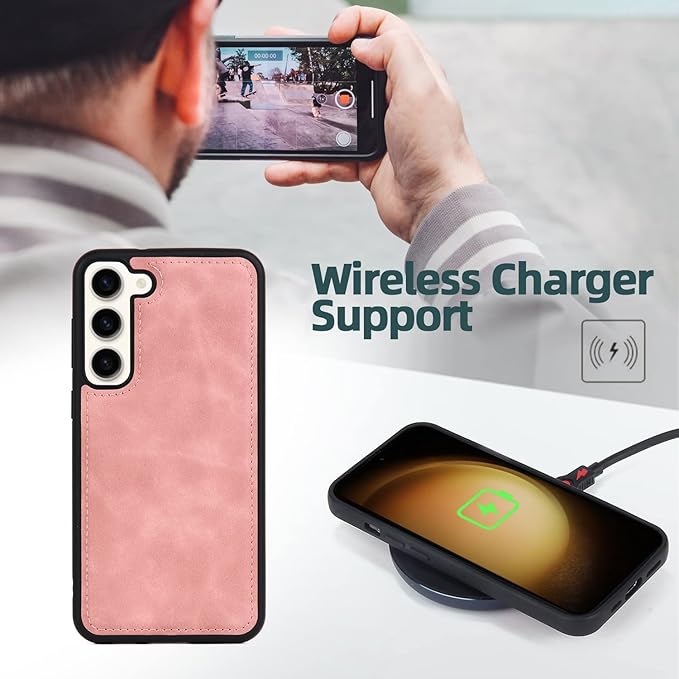 TwoHead for Samsung Galaxy S23 Plus Wallet Case with Card Holder & Detachable Magnetic Phone Case for Galaxy S23 + 6.6 in PU Leather Phone Case Wallet (Dream Pink)