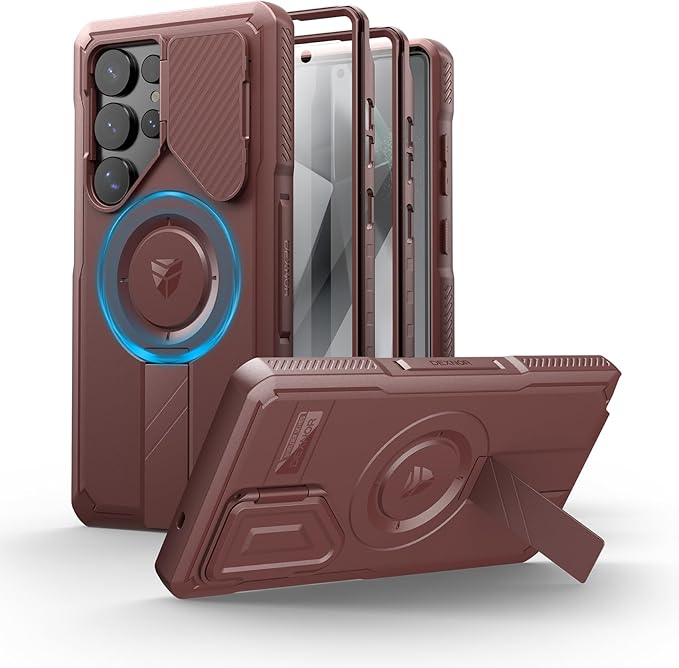 Dexnor for Samsung Galaxy S25 Ultra Case with Camera Cover & Adjustable Kickstand & Built-in Screen Protector, Magnetic Rugged Shockproof Bumper Cases Heavy-Duty Protective Cover (2025),Maroon Red