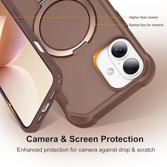 Compatible with iPhone 16 Case with Invisible Magnetic Ring Stand [Compatible with Magnetic] [Military Drop Protection] Shockproof Slim Hard Back Soft Edge Case 6.1 Inch, Khaki