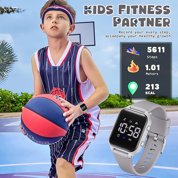 Kids Digital Watches for Boys Girls, Sports Watch with Fitness Tracker, Pedometer, Alarm Clocks, Stopwatch, No App Needed Waterproof Kids Watch, Gift for Teens Student Girls Boys Ages 5-14