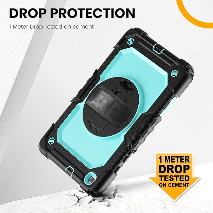 Timecity Tablet Case for Samsung Galaxy Tab A 8.0 2019 Release (Only Fit SM-T290/T295/T297), Tablet Case Protector with Rotating Stand Screen Protector Handle Shoulder Strap, Black/Light Blue