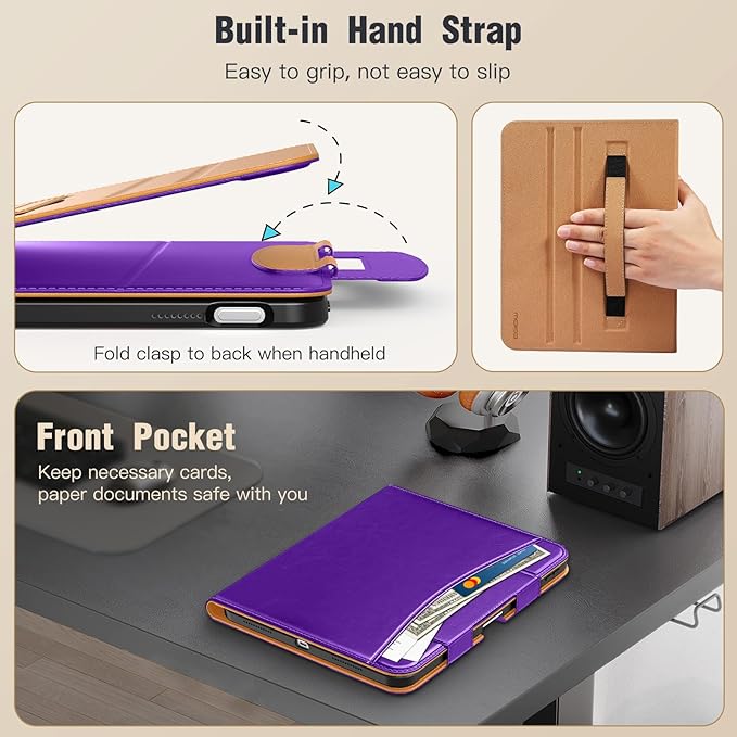 MoKo for iPad (A16) 11th Generation Case 11 inch 2025, iPad 10th Generation Case 10.9" 2022 with Pencil Holder & Pocket, Premium Leather Folio Stand Cover, Multiple Viewing Angles, Purple Violet