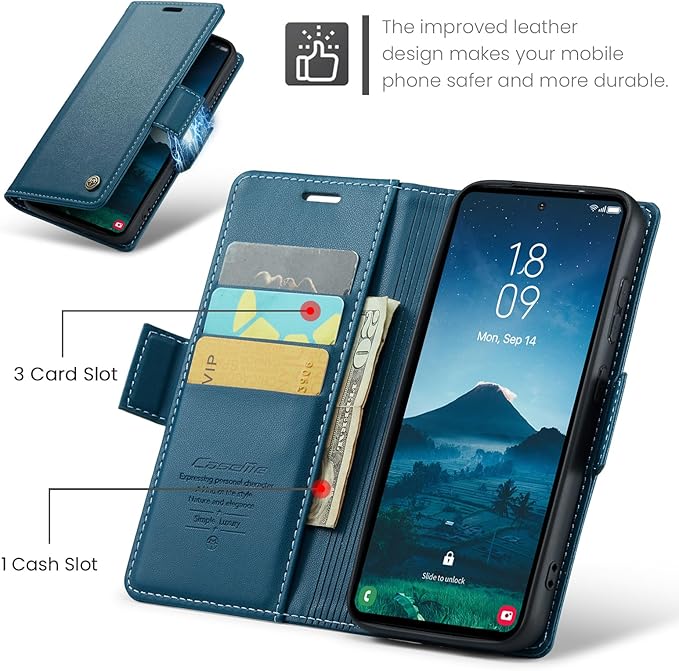 Case for Samsung Galaxy S24 Wallet Case, RFID Blocking PU Leather Flip Folio Cover Card Holder Kickstand Shockproof Phone Case Compatible with Samsung Galaxy S24, Blue