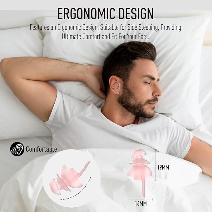 Hearprotek Sleeping Ear Plugs,2 Pairs Ear Plugs (32db & 30db) Ultra Soft Noise Reduction and Hearing Protection earplugs for Side Sleepers, snoring, Travel, Working, Safety (Pink)