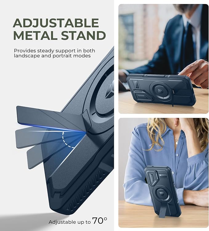 Dexnor for Samsung Galaxy S25 Case with Camera Cover & Adjustable Kickstand & Built-in Screen Protector, Magnetic Rugged Shockproof Bumper Cases Heavy-Duty Magnetic Protective Cover (2025),Navy Blue