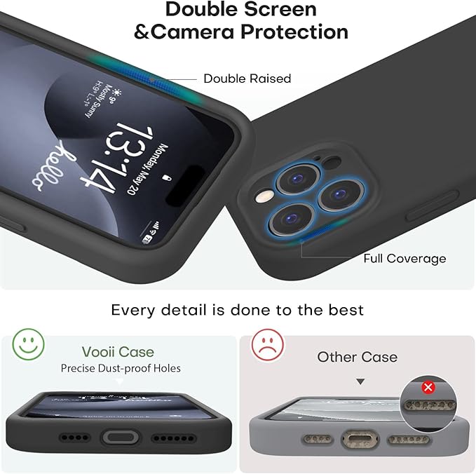Vooii Compatible with iPhone 16 Pro Max Case, Liquid Silicone Upgrade [Camera Protection] [Soft Anti-Scratch Microfiber Lining] Shockproof Phone Case for iPhone 16 Pro Max 6.9 inch - Black