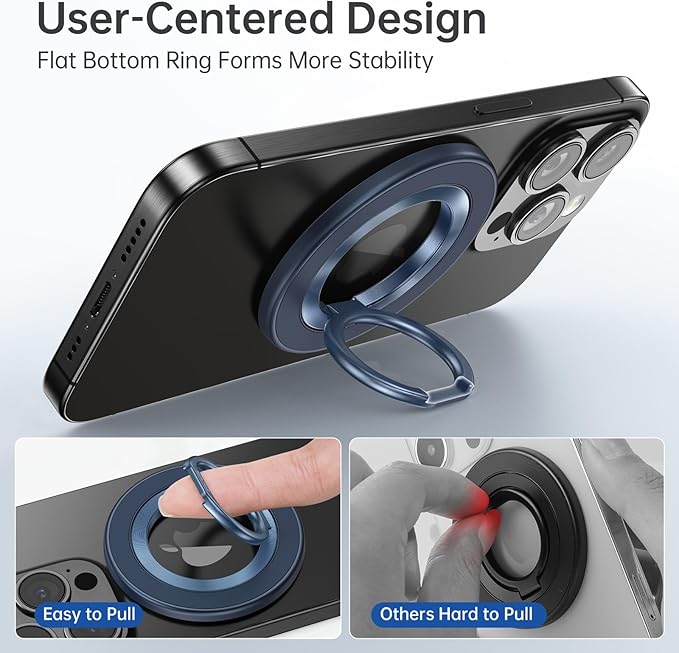 SYNCWIRE Magnetic Phone Ring Holder for MagSafe, 360° Rotation Cell Phone Grip Stand Finger Ring Kickstand Two-Sided Magnet Compatible with iPhone 17 Pro Max 16 15 14 13 12 MagSafe Accessories