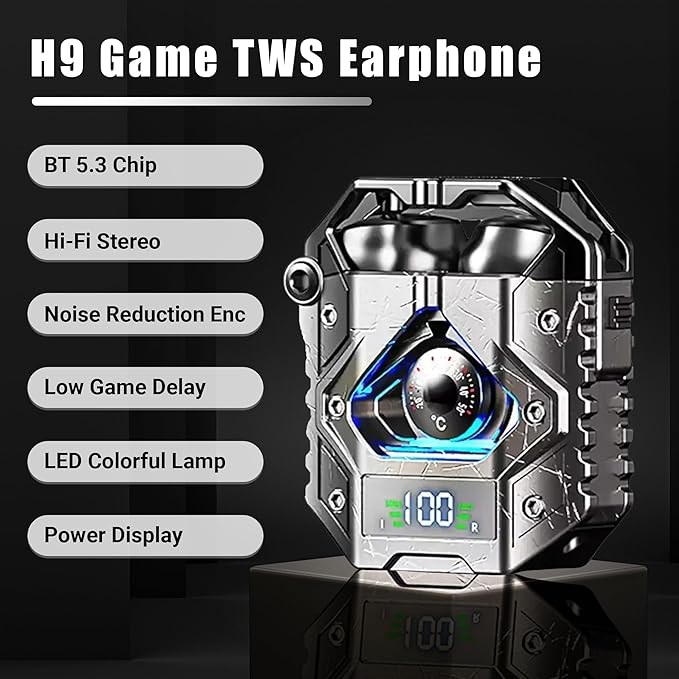 H09 Bluetooth 5.3 Wireless Earbuds with Long Battery Life, Environmental Noise Canceling, IPX7 Waterproof, HiFi Stereo Sound, Low Latency for Games, for iPhone and Android (Black)