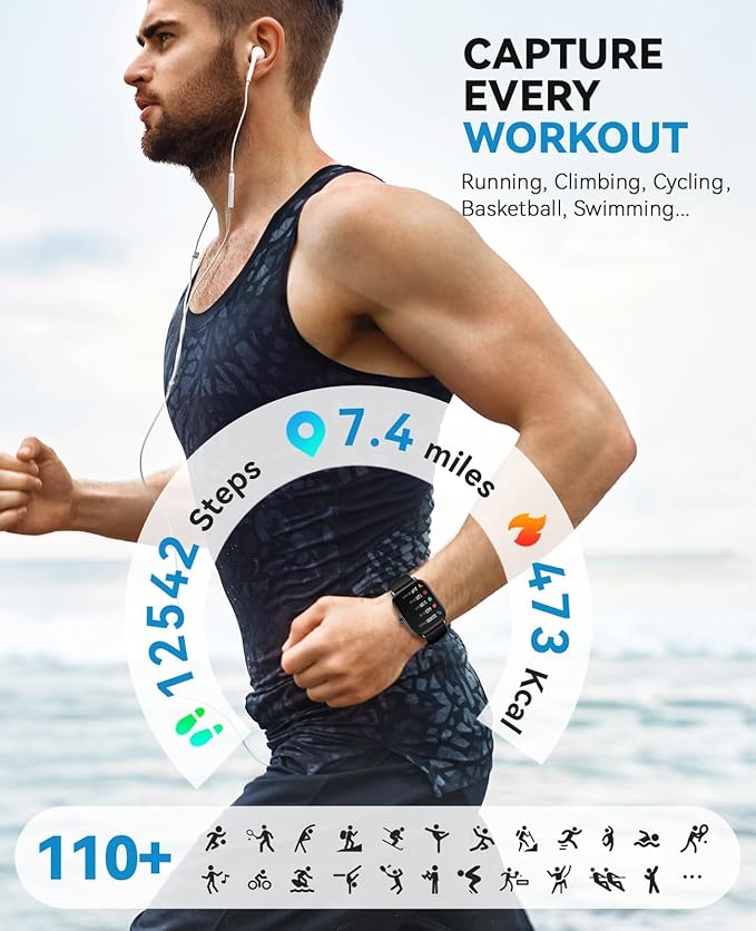 Smart Watch for Women Men- Answer/Make Call, 2025 IP68 Waterproof Fitness Step Tracker Watch with Sleep Monitor/Activity Counter/110+ Sport Mode, Smartwatch for Andriod iPhone iOS Samsung Compatible