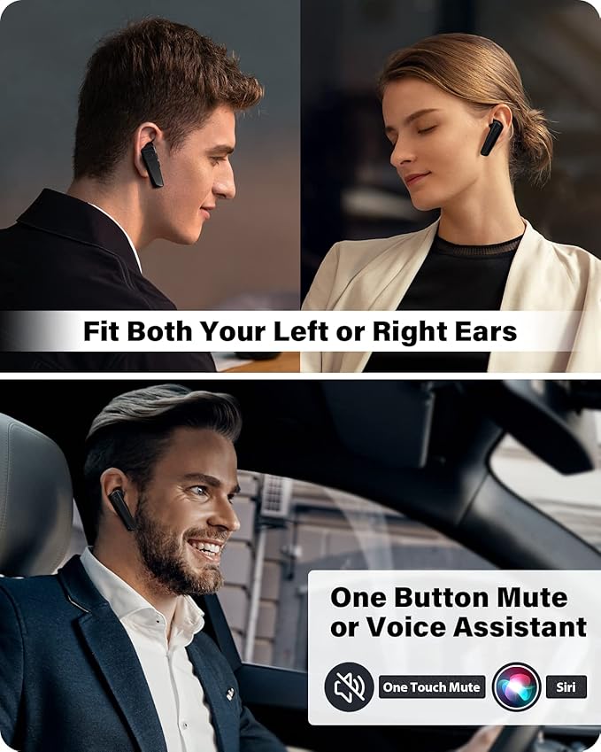 Bluetooth Headset - V5.0 Wireless Handsfree Earpiece Built-in Dual Mic Noise Cancelling, 10 Days Standby 16Hrs HD Talktime Ultralight Headset for iPhone Android Samsung Laptop(Black)