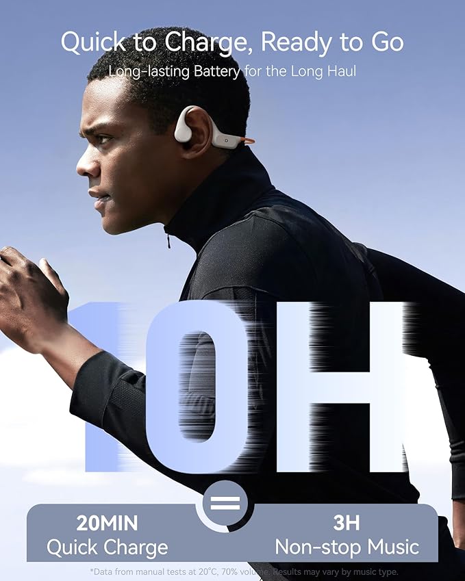 Open Ear Sport Headphones, Soft Silicone Wireless Bone Conduction Earphones, Powerful Bass, 10H Lasting, Multipoint Capable, Quick Charge, Built-in 32GB MP3