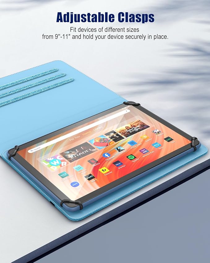 TiMOVO Universal Case for 9-11 Inch Tablet, 360 Degree Rotating Stand Protective Cover with Pen Pocket for 9 10 10.1 Inch Android Touchscreen Tablet, Glitter Sky Blue