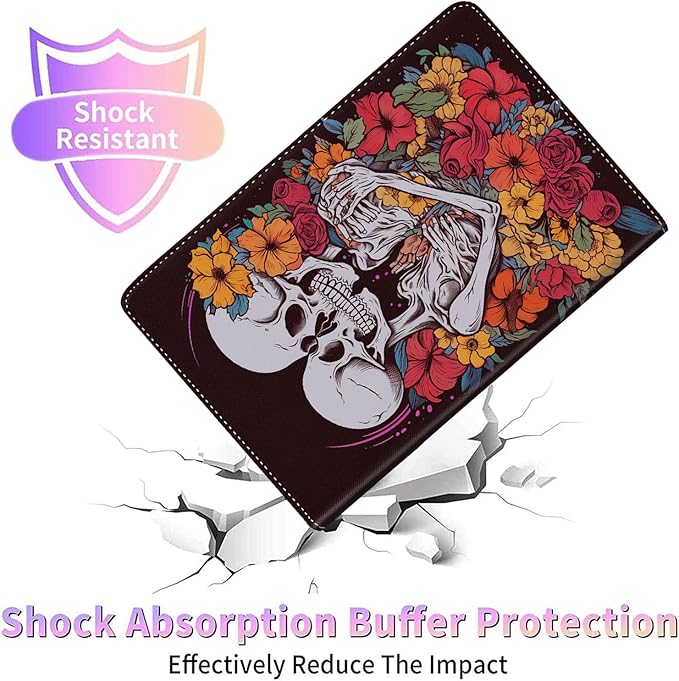Case for Galaxy Tab A9 Plus ， Auto Sleep/Wake Multi-Angle Viewing Slim Folio Stand Cover for Samsung Galaxy Tab A9+/A9 Plus 11 Inch 2023 (SM-X210/X216/X218), Skeletons Kissing Rose Romantic