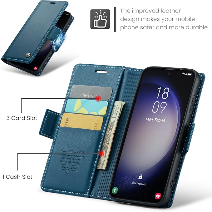 Case for Samsung Galaxy S23 Plus Wallet Case, RFID Blocking PU Leather Flip Folio Cover Card Holder Kickstand Shockproof Phone Case Compatible with Samsung Galaxy S23 Plus, Blue