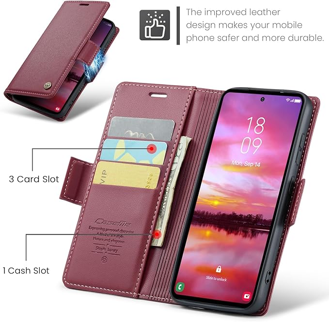 AUPAI for Samsung Galaxy S23 Plus Wallet Case with Credit Card Holder, PU Leather RFID Blocking Folio Flip Kickstand Magnetic Clasp Protective Phone Cover for Women Men Wine Red