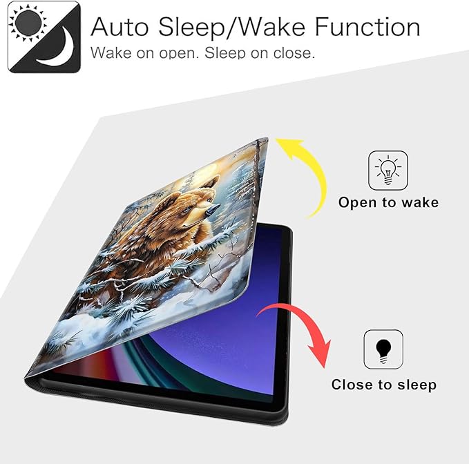 Case for Samsung Galaxy Tab S10 FE/ S9 FE 5G 10.9 Inch/Tab S9 11 Inch, Slim PU Leather Stand Cover with Auto Wake/Sleep, Multi-Angle Viewing & Shockproof, Adorable Bear