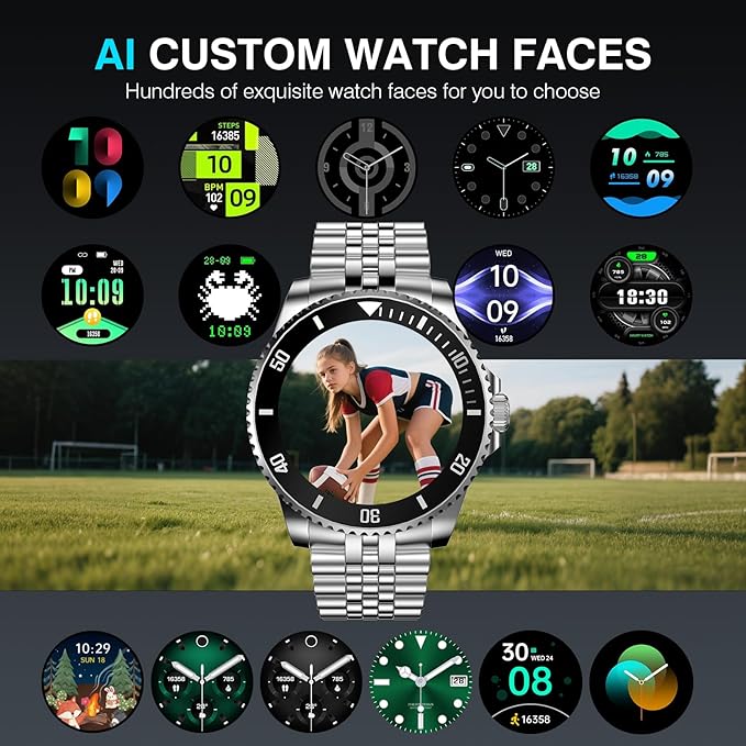 AI Smart Watch, DA GPT Waterproof Smartwatch, 1.19-inch AMOLED Display, 24/7 Heart Rate, Blood Oxygen, Blood Pressure, Sleep Monitor, 107 Sports Modes, Compatible Android and iOS Silver Black